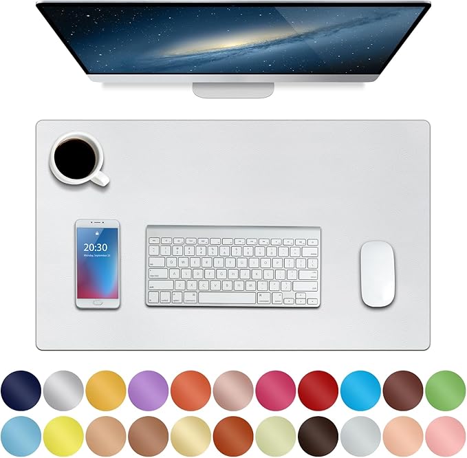 ‎Boutilon Leather Mouse Pad,Extended Desk Pad for Keyboard and Mouse Non-Slip Study Desk Writing Pad Desktop Protector for Home Office Accessories,24"x 14"(S-White)