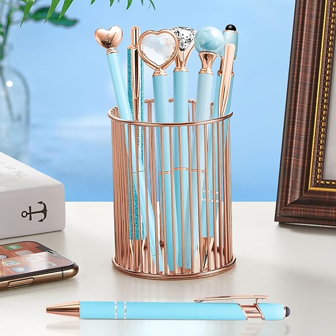 Fancy Pens for Women, 6 Pcs Blue Pens Ballpoint Pens Bulk, 1.0mm Medium Point Black Ink Pens for Note Taking, Cute Pens Smooth Writing Pens Gifts for Nurse Teacher (Blue)