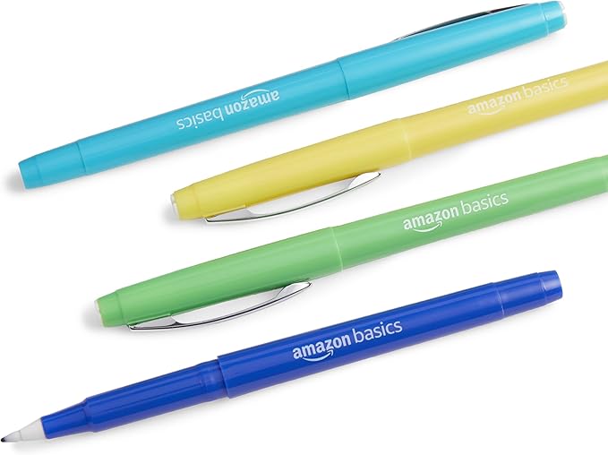 Amazon Basics Felt Tip Markers, Assorted Colors, 24-Pack