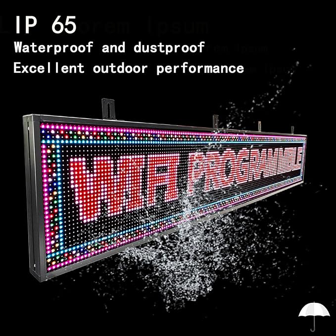 P10 Outdoor Scrolling Led Signs Programmable, Digital Electronic display screen Marquee Message Board custom word for Business Store Restaurant Window Advertising, Full Color High Brightness Wifi Control, 77''x14''