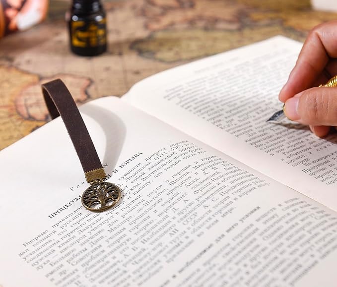 Handmade Long Leather Straps Bookmark, Tree of Life Bible Bookmarks with Retro Cross, Christian Saint Book Mark, Ideal Catholic Gift (Style 12)