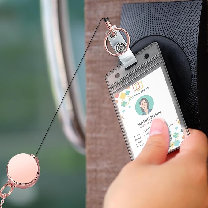 3 Pack Retractable Badge Reel Lanyard with 6 Pcs Waterproof ID Holder Retractable Stainless Steel Badge Reel Lanyard with ID Holder for Girl Women Teacher Adults (Black, Silver, Rose Gold)