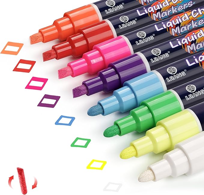 Neon Chalk Markers Erasable for Chalkboard, Liquid Chalk Marker 8 Colors with 6mm Reversible Bullet & Chisel Tip, Dust Free Chalk Pens for Window, Blackboard, Whiteboard, Calendar, Mirror, Glass