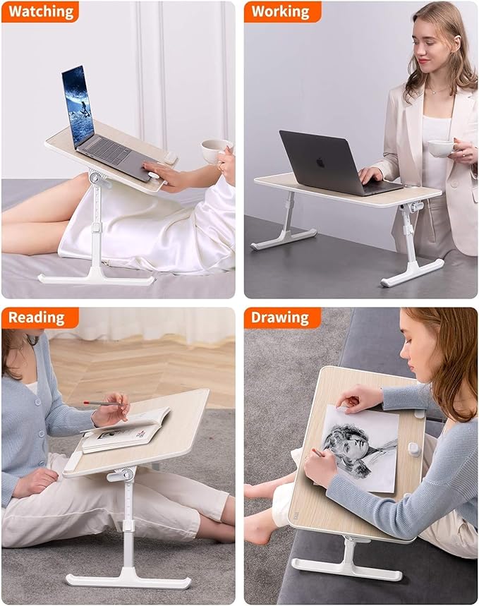 Laptop Desk for Bed, SAIJI Lap Desks Bed Trays for Eating Writing, Adjustable Computer Laptop Stand, Foldable Lap Table in Sofa and Couch（23.6 x 13Teak