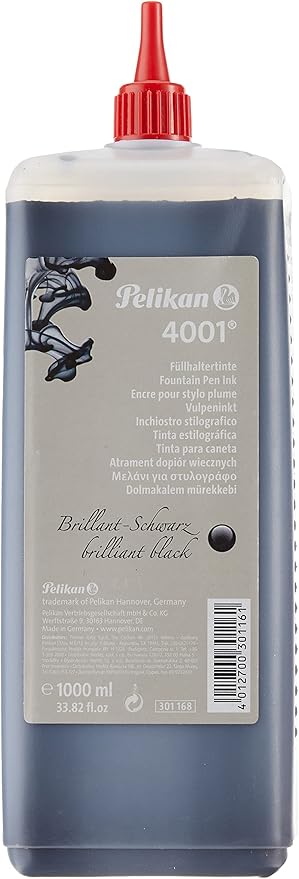 Pelikan 4001 Bottled Ink for Fountain Pens, Brilliant Black, 1 Liter, 1 Each (301168)