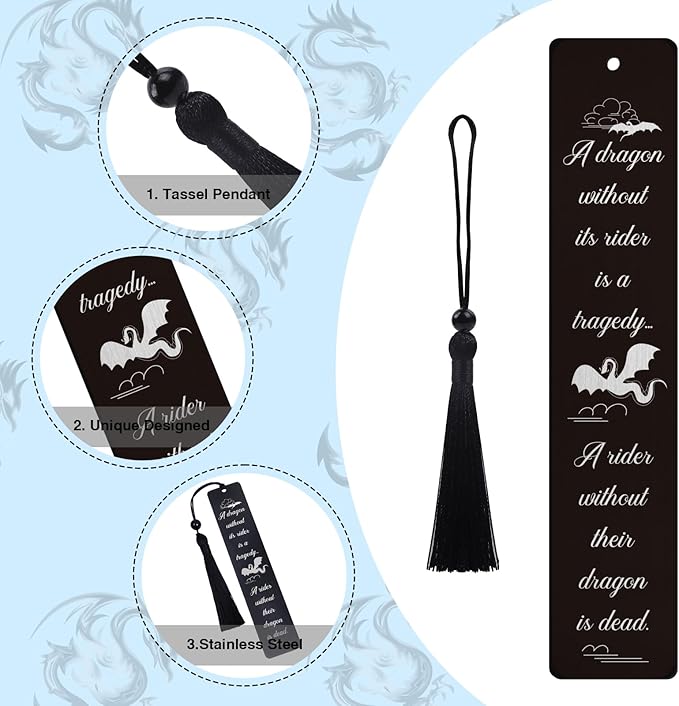 Metal Dragon Bookmark Gift - 2Pcs Metal Bookmark for Book Lovers Cool Dragon Bookmarks for Kid Unique Drangon Book Marks for Men Women Funny Dragon Book Mark with Tassels Gifts for Book Nerd