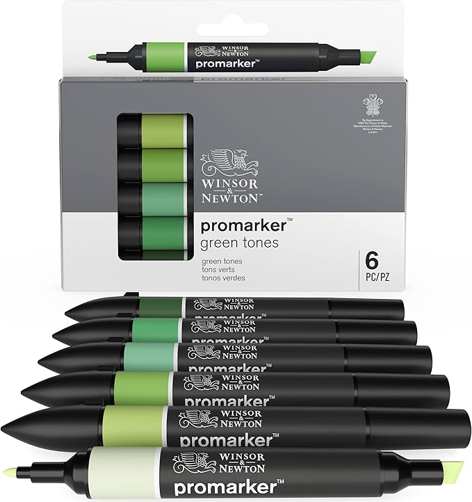 Winsor & Newton ProMarker Set, 6 Count, Green Tones