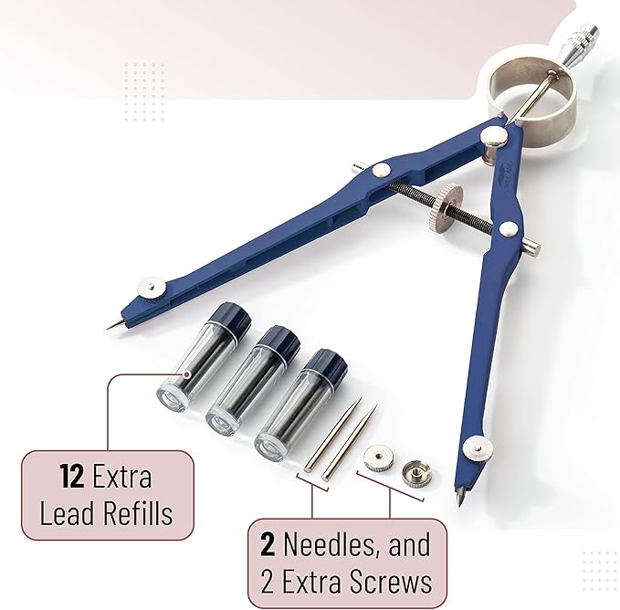 Mr. Pen- Professional Compass with Lock and Free Life TIME Lead Replacement, Compass for Geometry, Spring Bow Compass, Precision Compass Math, Drafting Compass, Compass Drawing, Metal Compass