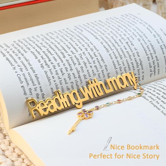 Metal Bookmark Cute Book Accessories Gifts for Women Teacher Readers Book Lovers for Christmas Mother's Day (Reading with Mony Gold)