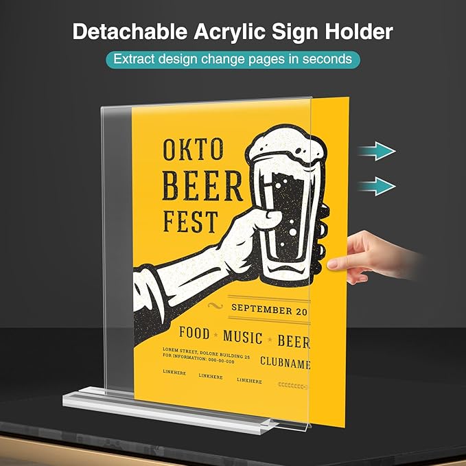 Relx 6 Pack Acrylic Sign Holder 8.5 x 11, Vertical T Shape Plastic Sign Holder with Base, Double-Sided Clear Tabletop Plexiglass Flyer Stands for Restaurant Office Store Home Picture Frame Display