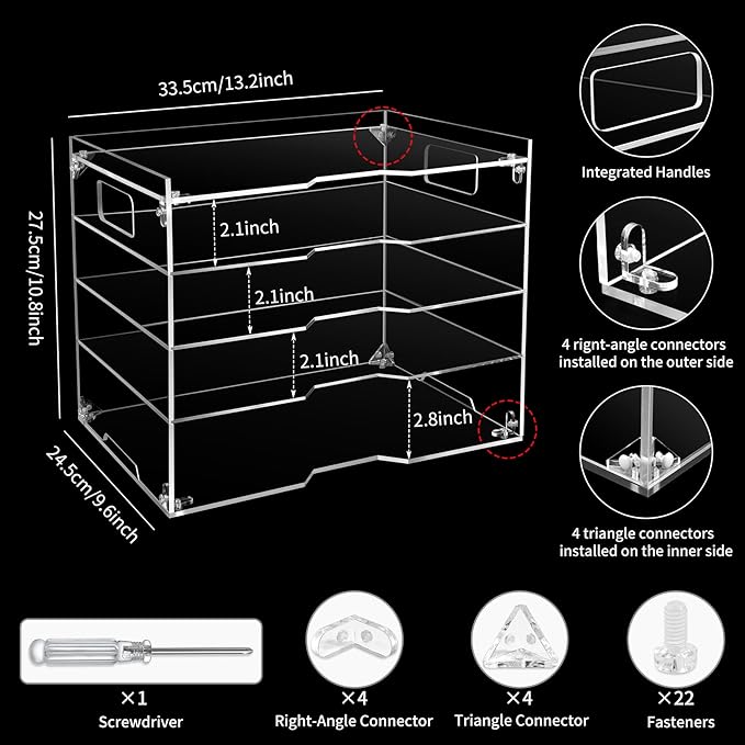 Paper Organizer File Letter Tray for Desk Office Organization Acrylic Folder Document Accessories Storage, Home School Desktop Supplies, 5 Tier with Handle