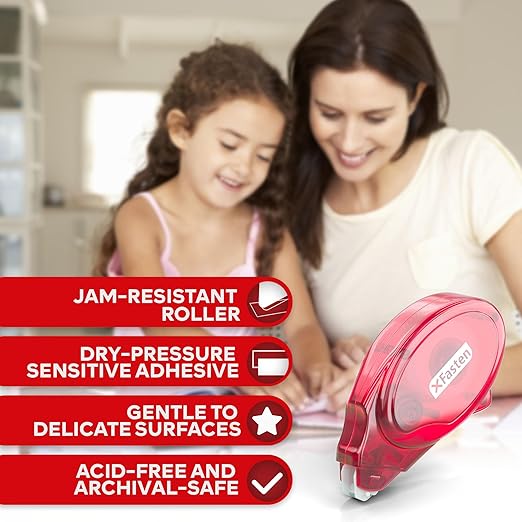 XFasten Adhesive Roller for Scrapbooking, 8mm x 30ft 8-Pack Double Sided Glue Tape Roller, Scrapbook Supplies for Adults, Photo Tape for Scrapbooking