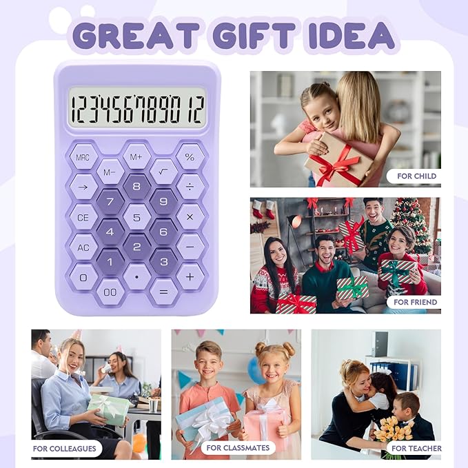 Purple Calculator, Standard Calculator,12 Digit Large LCD Display,Basic Office Calculator with Hexagonal Button,Purple Office Supplies and Desk Accessories,Gifts for Coworkers