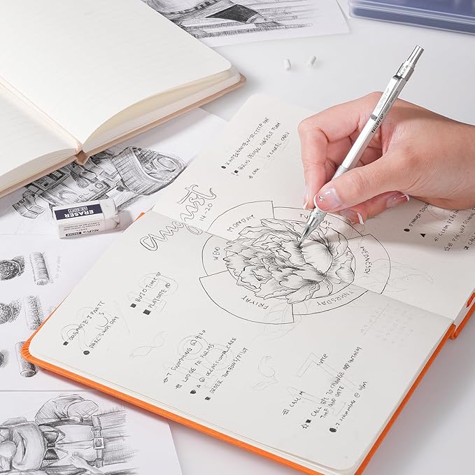 Nicpro 22PCS Metal Mechanical Pencil Set in Case, Art Drafting Pencil 0.5, 0.7, 0.9 mm & 2 PCS 2mm Mechanical Drawing Pencils with 396PCS Leads (4B 2B HB 2H Colored) for Drawing Writing Sketching