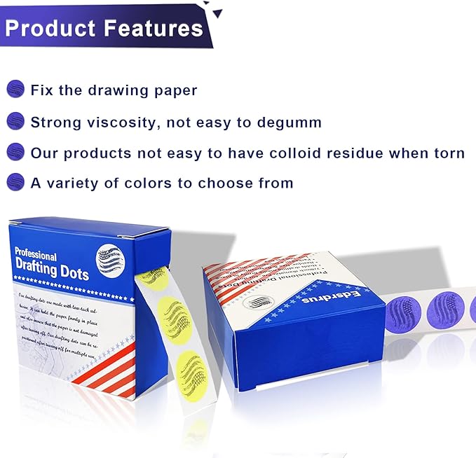 3 Pack Drafting Dots 7/8” Diameter, Low Tack, Easy Removal, Pre-Cut Drafting Tape Dots for Tracing, Drawing, Positioning, Roll of 500 Dots Per Box (White)