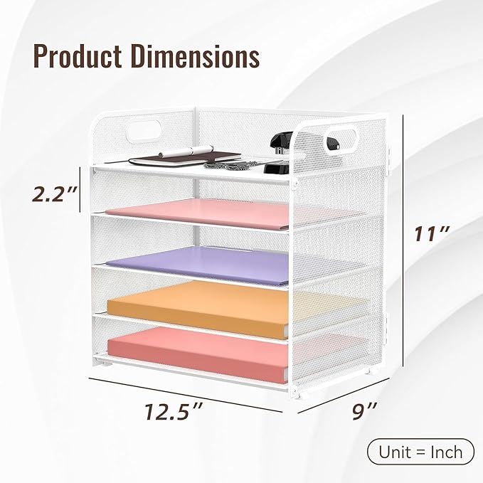 Supeasy 5 Trays Paper Organizer Letter Tray with Handle-Mesh Desk File Organizer, Paper Sorter Desk Organizer for Office, Home or School