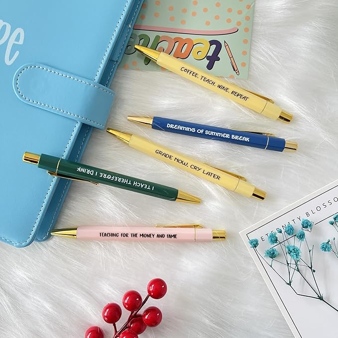 Funny pens,5-Count,Black Ink,Medium Nib 1.0mm,Funny Office Gifts for Coworkers,Personalized Pens Vibrant Funny Quotes Swear Word Daily Pen (Teacher Pens)