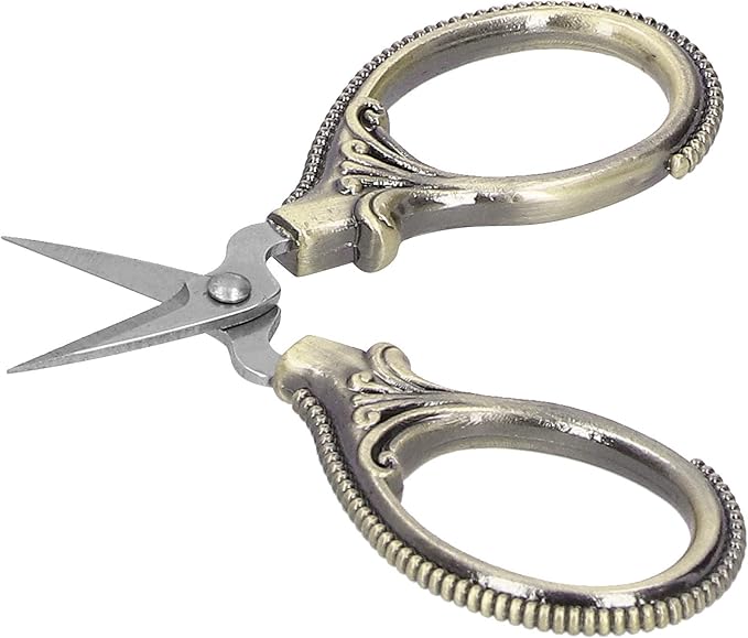 Acouto Stainless Steel Sewing Scissors Portable Thread Embroidery Tailor Handicraft Scissors Antique Copper (Green Patina)