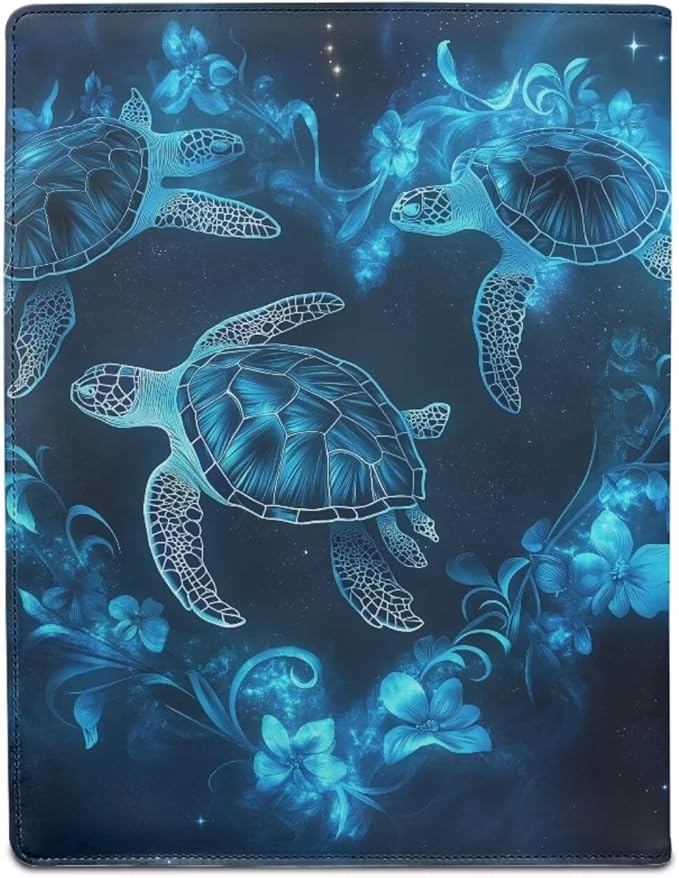 Cozeyat Heart Shape Sea Turtle Padfolio Portfolio Leather Binder for Women, Interview Legal Document Organizer Business Card Holder Letter Sized Writing Pad File Folders