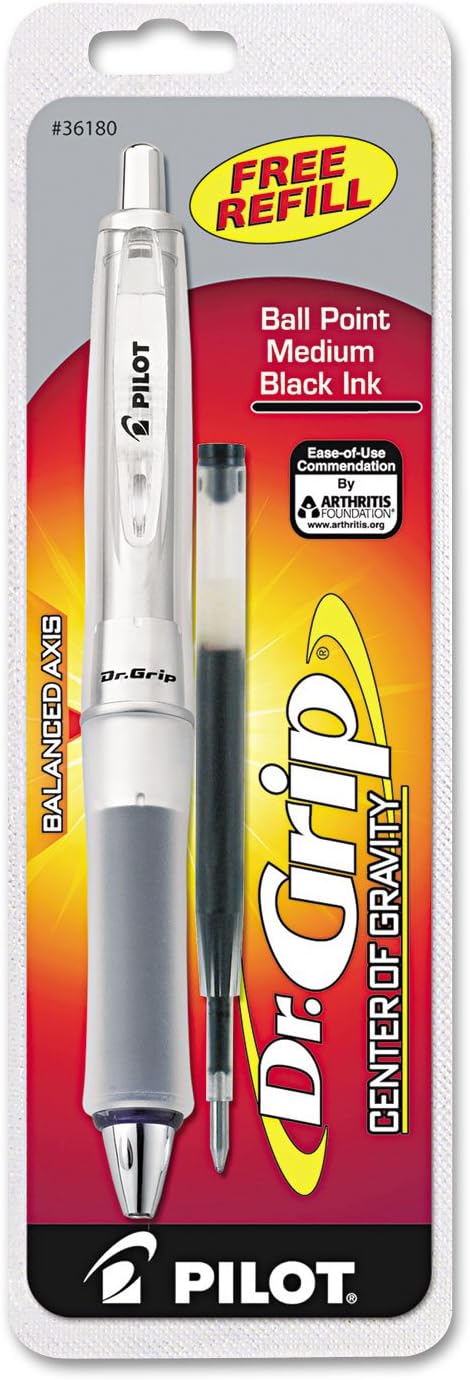 PILOT Dr. Grip Center of Gravity Refillable & Retractable Ballpoint Pen, Medium Point, Charcoal Grip, Black Ink, Single Pen (36180)