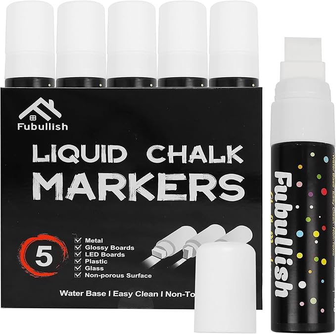 Windows Markers for Car 5 Pack Washable Glass Pen 15mm Jumbo White Paint Liquid Chalk Markers for Auto Chalkboard Blackboard Bistro Menus and Any Non-Porous Surface