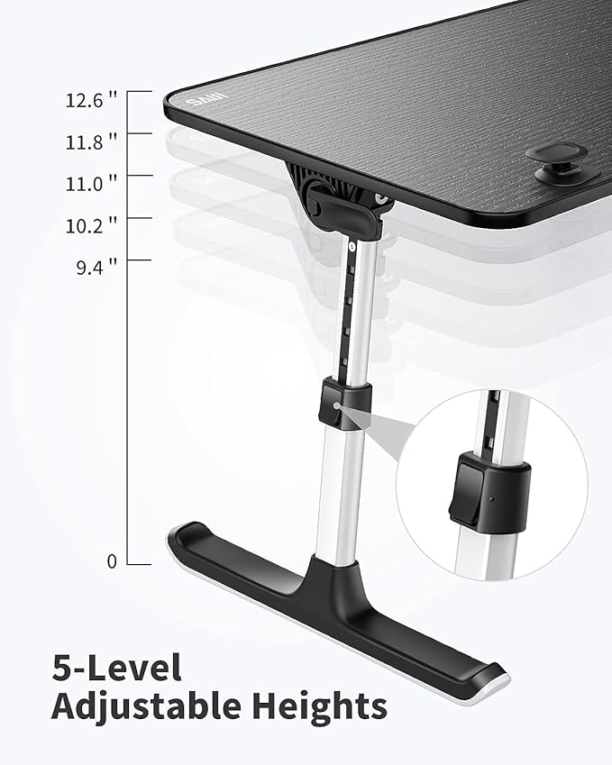 Laptop Desk for Bed, SAIJI Height & Angle Adjustable Laptop Stand for Bed, Lap Desk Bed Tray Table, Light Weight Foldable Portable Laptop table for Couch Sofa Chair Floor Desk for Adults, Kids (Black)