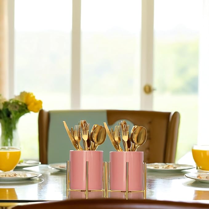 Ceramic Pen Holder Stand Cup Pencil Holder Organizer Makeup Brush Holders for Home Office Desk (Pink)