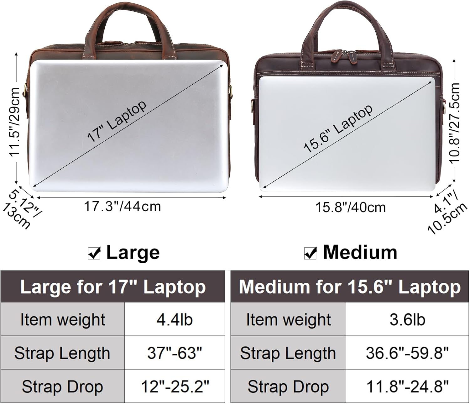 Masa Kawa Leather Briefcase for Men 15.6" - 17" Laptop Computer Case Business Travel Work Messenger Cross Body Shoulder Bag