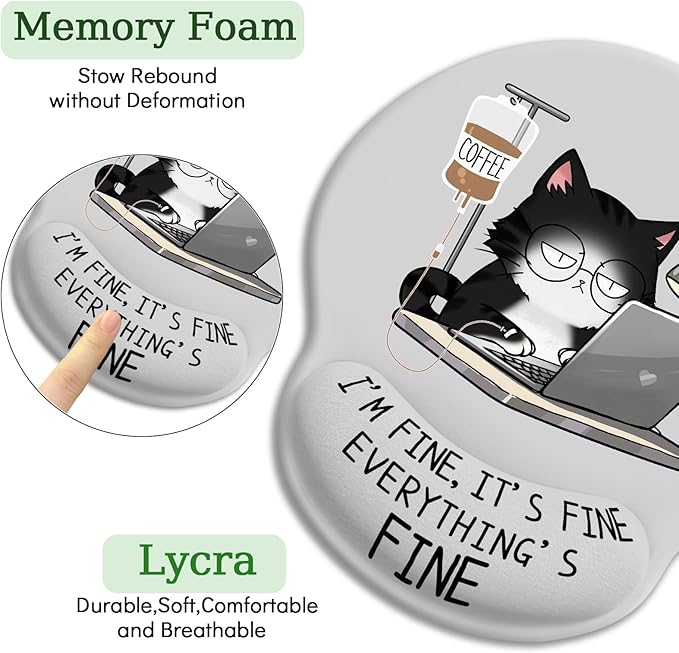 Cat Ergonomic Mouse Pad with Wrist Rest, Gaming Mouse Pad with Wrist Support, Funny Mouse Pads for Desk, Computer Mousepad with Non-Slip Pain Relief PU Base, Cute Office Desk Accessories