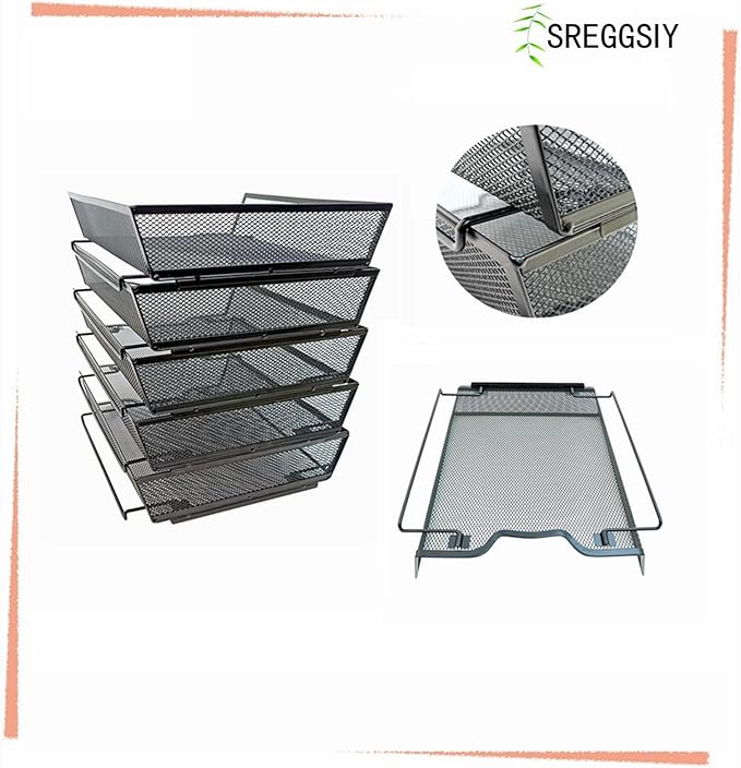5 Tier Letter Tray Desk File Organizer,Metal Paper Organizer for Office Supplies,Black