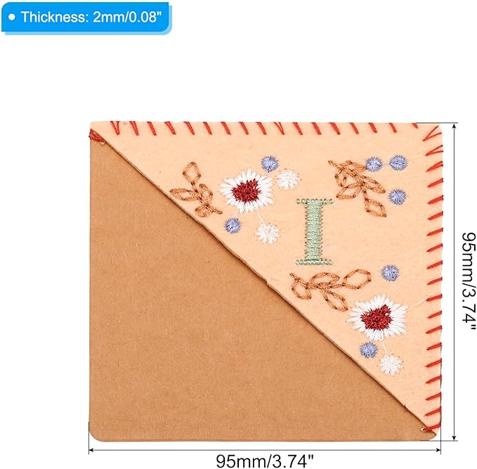 PATIKIL Personalized Embroidered Corner Bookmark, Cute Flower Felt Stitched Triangle Book Mark Page Marker for Women Men Book Lovers Teachers, Pink, Letter I