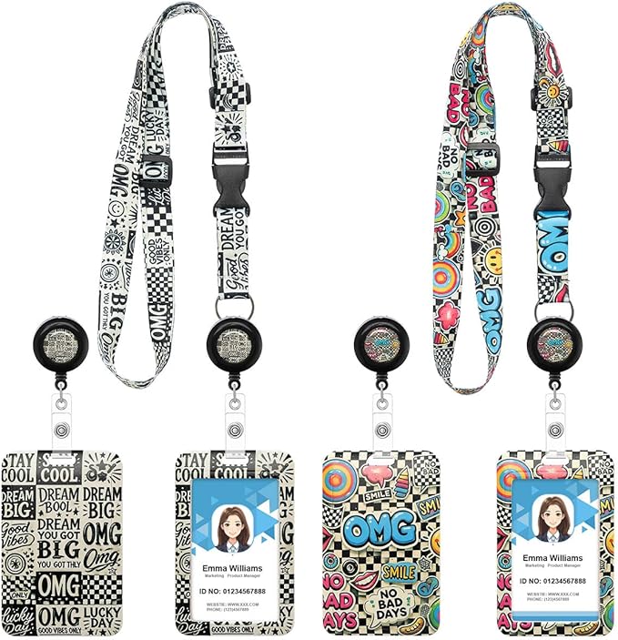 2 Pack Retro Lanyards Badge Holder, Adjustable Lanyard with Retractable Badge Reel, Cool ID Badge Holder for Teens, Teachers, Nurses, Students, Office Staff & Cruise Essentials