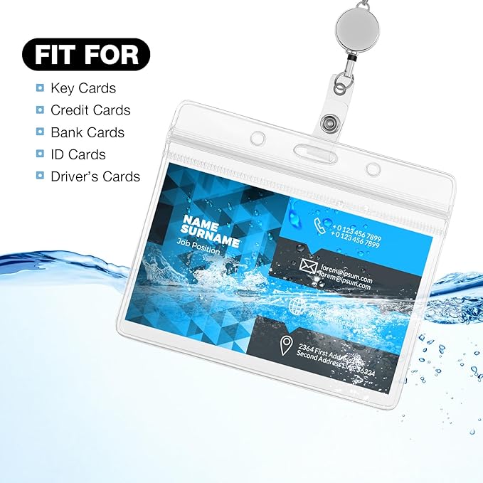 Outus 2 Pieces Badge Lanyard with ID Holders Stainless Steel Badge Holders Necklace Retractable Reel Clip Chain Water Resistant Name(Silver)