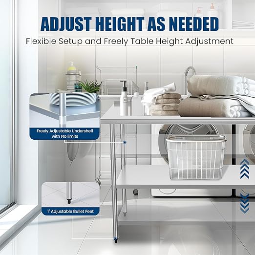 Stainless Steel Table 24 x 48 Inches Metal Prep Table with 2 Adjustable Undershelves & Backsplash, Work Table for Commercial Kitchen, Restaurant, Outdoor & Garage