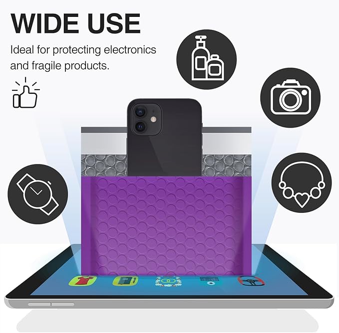 UCGOU Bubble Mailers 8.5x12 Inch Purple 25 Pack Usable Size 8.5x11 Poly Padded Envelopes #2 Medium Mailing Opaque Packaging Postal Self Seal Waterproof Boutique Shipping Bags for Clothes Makeup