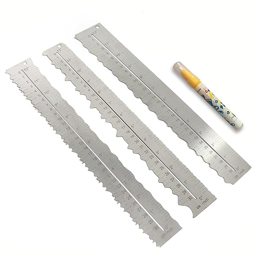 3PCS Stainless Steel Metal Paper Tearing Ruler Craft Ruler for Cutting Paper to Wavy Line Jagged and Irregular Edges 12'' Measuring Tool for Engineering School Office Architect and Drawing