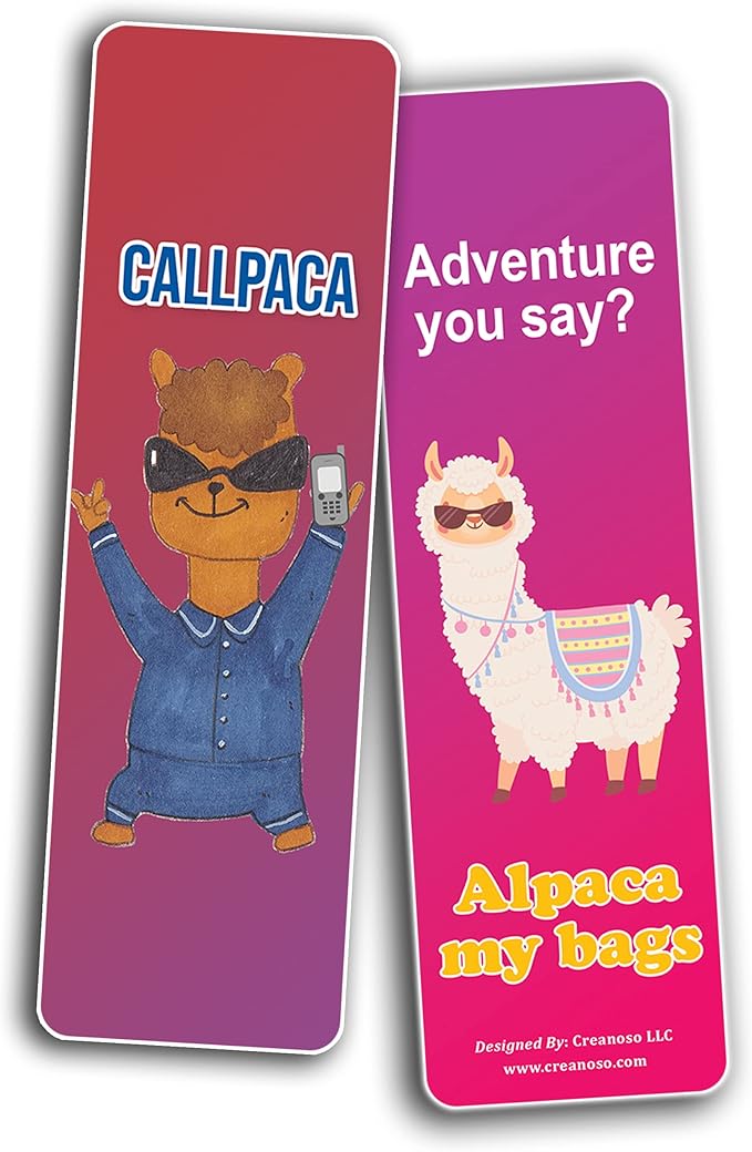 Creanoso Alpaca Funny Bookmarks (2-Sets X 6 Cards) – Daily Inspirational Card Set – Interesting Book Page Clippers – Great Gifts for Adults and Professionals