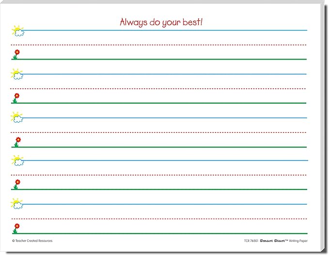 Teacher Created Resources 76501 Smart Start K-1 Writing Paper: 100 sheets, White