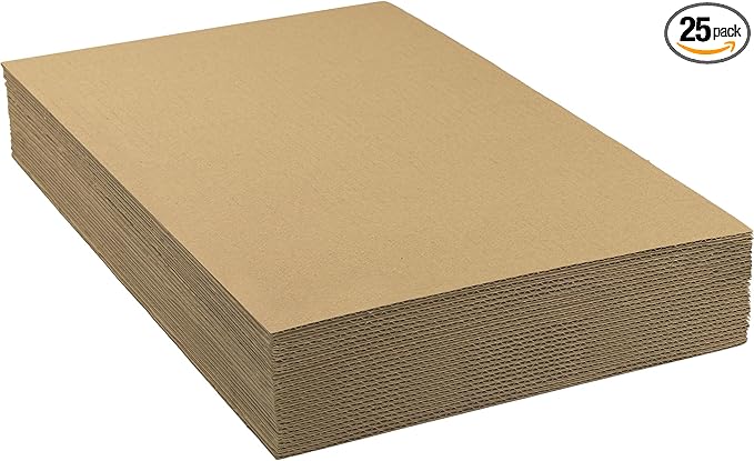 Mat Board Center, 25 Pack 12x16 Brown Cardboard sheet, 1/8 inch thick, Flat Corrugated Cardboard Inserts for Packing, Shipping, Mailing, Cardboard Backing, Art Craft Card Board