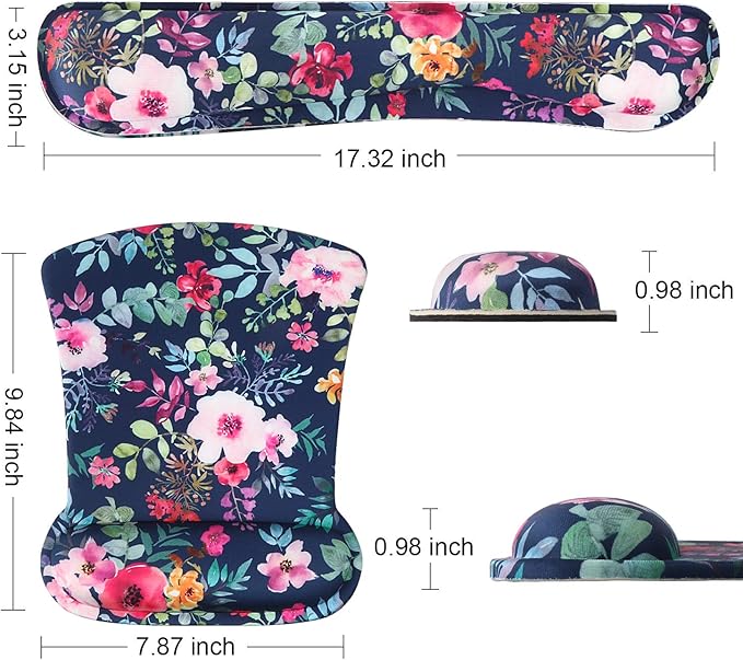 iCasso Keyboard Wrist Rest and Mouse Wrist Rest Pad, Made of Memory Foam, Ergonomic Support, Easy Typing and Relieve Wrist Pain, Perfect for Gaming, Computer, Office, Laptop - Blossom