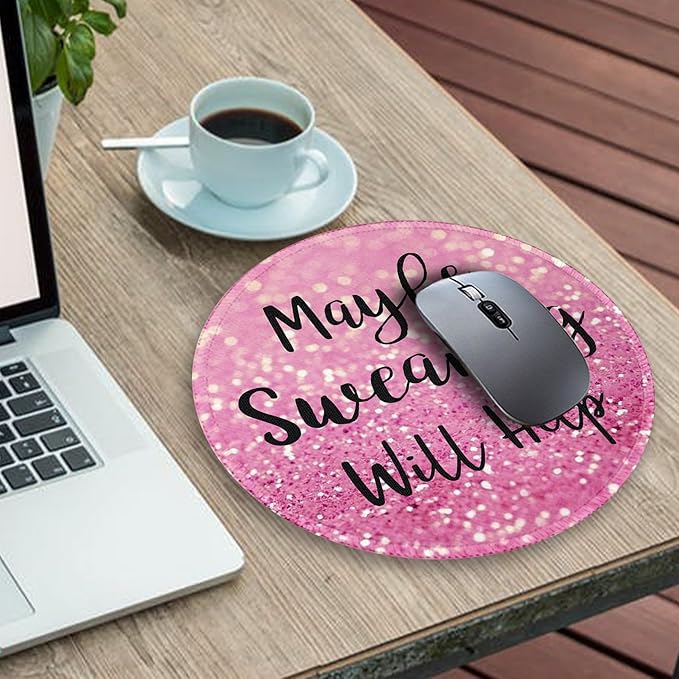 Gctriki Computer Mouse Pad, Funny Pink Round Mouse Pads for Desk Travel Work Laptop Gaming, Cute Pink Home Office Supplies Desk Accessories Decor Inspirational Gifts for Women