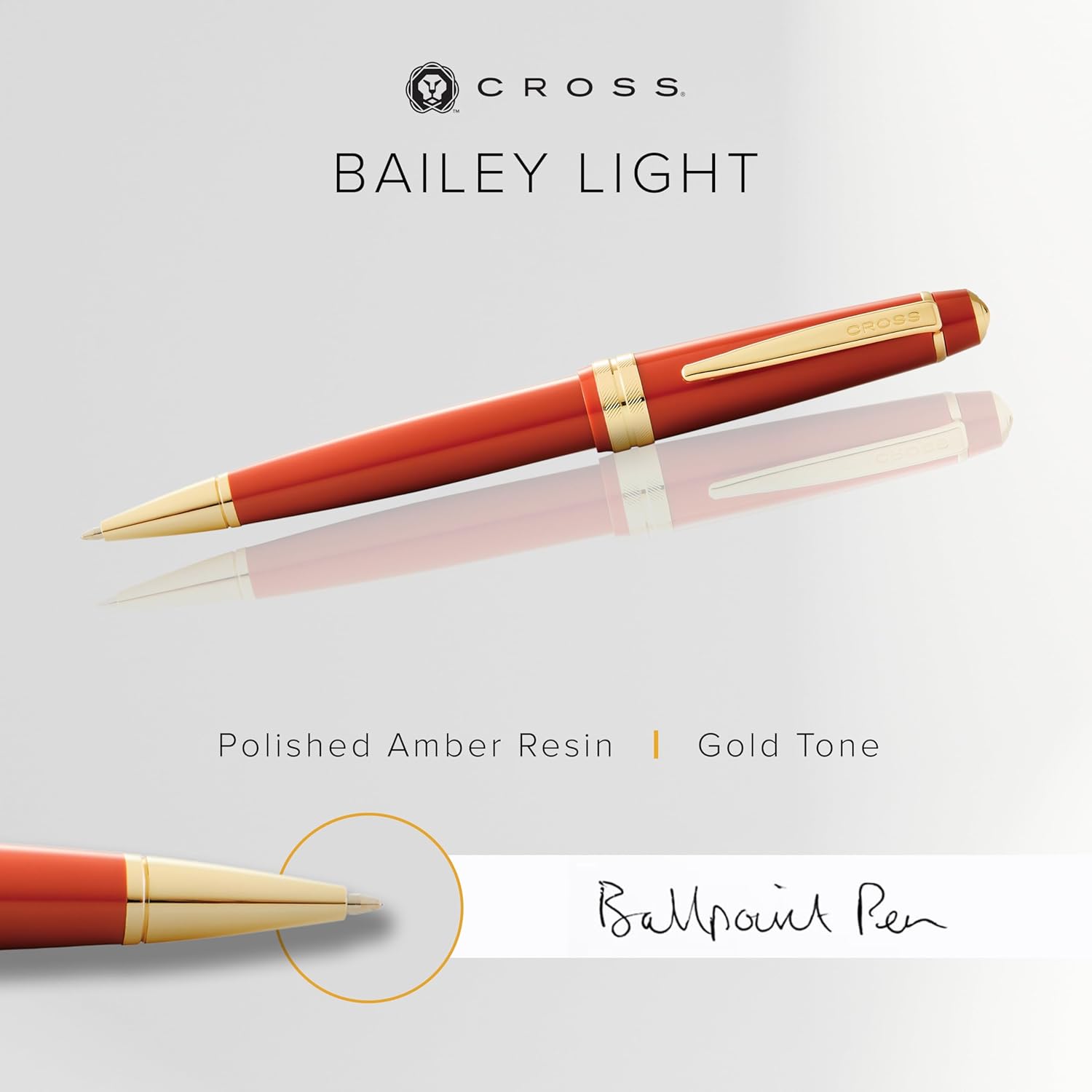 Cross Bailey Light Refillable Ballpoint Pen Presented in a Everyday Gift Box - Medium Point, Black Ink, Polished Amber