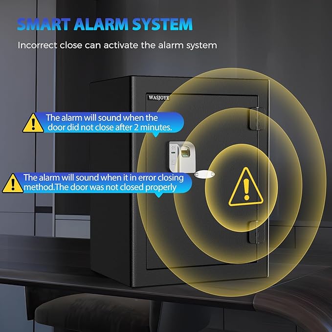 WASJOYE Fingerprint Biometric Safe Box Fireproof - Fingerprint Safe Box with Fireproof Lock Box, 2.5 Cubic Feet Fingerprint Safe for Home Office Hotel Jewelry Cash Documents Valuables Storage
