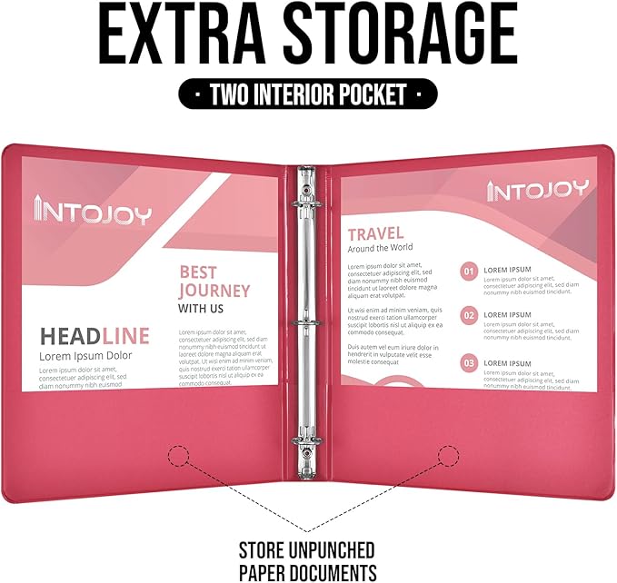 3 Ring Binder 1 Inch, IntoJoy 6 Pack Clear View 3 Hole Binder PVC-Free Fits 8.5x11 Inch Paper Flexible Round Ring Binders for School Office Home Binder Supplies (Red)