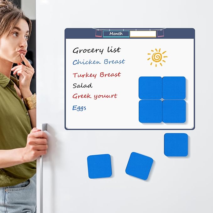 MaxGear Dry Erase Erasers, 24 Pack Magnetic Whiteboard Erasers for Classroom, Mini Whiteboard Cleaning Pads, Chalkboard Wiper Teacher Supplies for School, Office, Home （Blue, 2 x 2 Inch