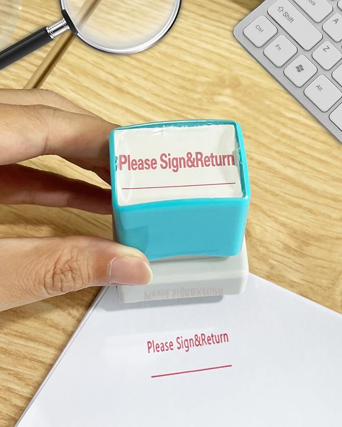 WAFJAMF Please Sign& Return Stamp–Message Stamp Pre-Inked Office Stamp Refillable Red Ink Preinstalled - Medium