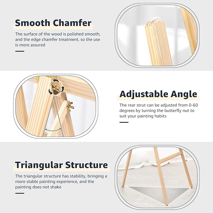 Nian Feng Wooden Easel for Painting, Large Floor Painting Stand for Adjnstable Height and Folding, 59-Inch, for Canvas Wedding Sign Poster, Art Easel for Adults and Teens (Natural)