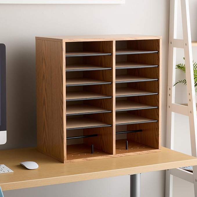 Safco Wooden Paper and Mail Organizer for Home Office and Classroom, Adjustable Shelves and Stackable