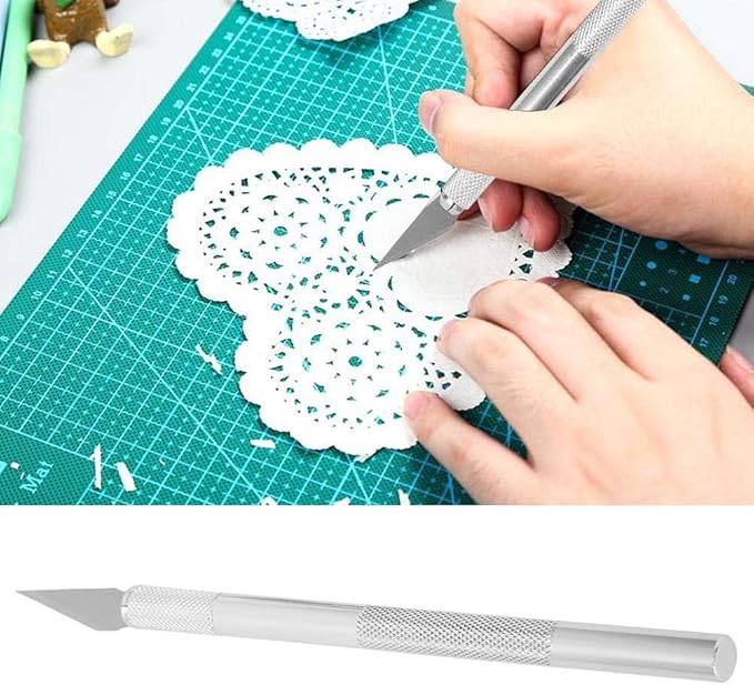 Art Knife, Carving Knife, Nonslip Stainless Steel Precision Knife Hobby Knife Wood Carving Artwork Craft Knife with 5 Spare Blades for Phone Repair, Art, Hobby, Scrapbooking, Stencil (Silver)