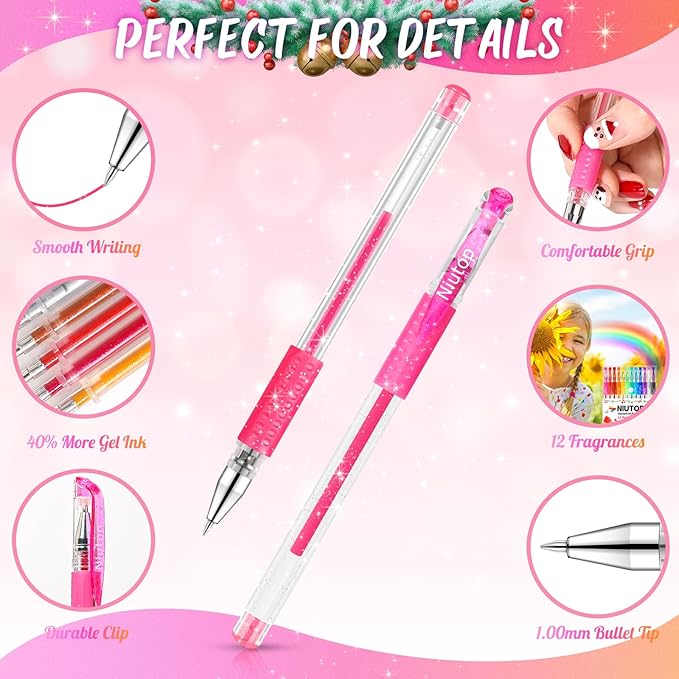 Easter Basket Essentials for Kids, Easter Basket Stuffers Gifts for Teens Adults, 12-Color Scented Glitter Gel Pens, Cute Coloring Pens, Colored Pen Set Fun Stationary,Scrapbook Journaling Supplies